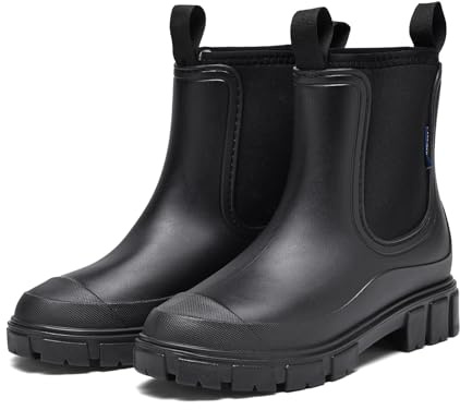 GemChve Botas De Agua Mujer Botas de Goma Chelsea Impermeable A Prueba De Viento Bota de Lluvia de Media Altura Antideslizantes Calor Botines de Jardín Black 36EU