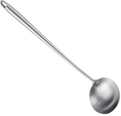 FUNNETOYU Cucchiaio da Cucina in Acciaio Resistente Manico Ergonomico Allungato per Saltare e Servire Utensile Multifunzione per Uso Professionale e