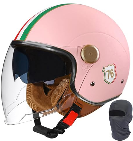 Offener Motorradhelm mit Doppelvisier, Retro-Jethelm, Halbhelm, ECE/DOT-geprüft, langes Objektiv, for Männer und Frauen, Scooter, Cruiser, Scooter