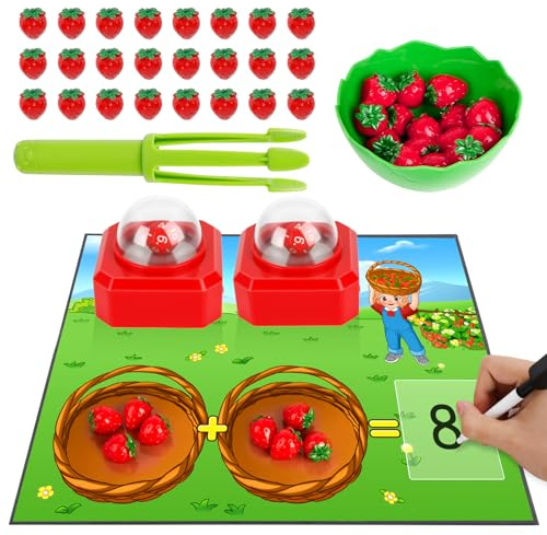 Broytain Mathematik Brettspiele für Kinder mit Würfel-Poppern,Lernspielzeug zum Zählen,Addieren und Subtrahieren,Feinmotorik Spiele,Würfelspiele für Kindergarten und Zuhause (Rot)