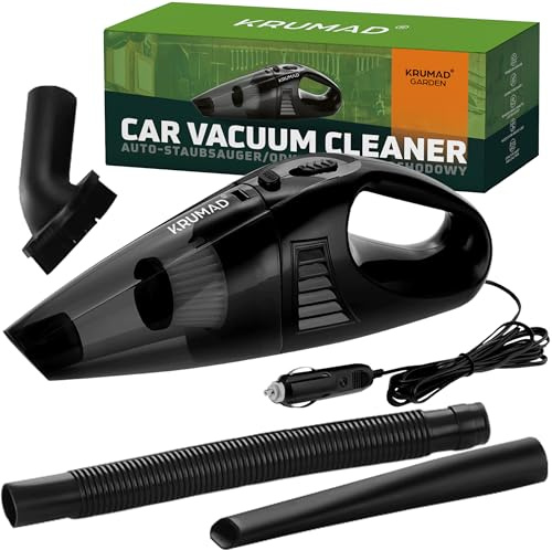 KRUMAD Auto Staubsauger Beutellos 12V 120W/3000 Pa – Leistungsstarker Handstaubsauger – Beutelloser Mini Staubsauger mit 5m Kabel & Zigarettenanzünder-Anschluss – Tragbarer Autostaubsauger
