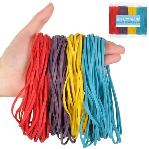 Okomagix Large Rubber Bands Office Supplies，Heavy Duty Rubber Band, 100Pcs, 7 Inch Large Assorted Rubber Bands for File Folders, Trash Can