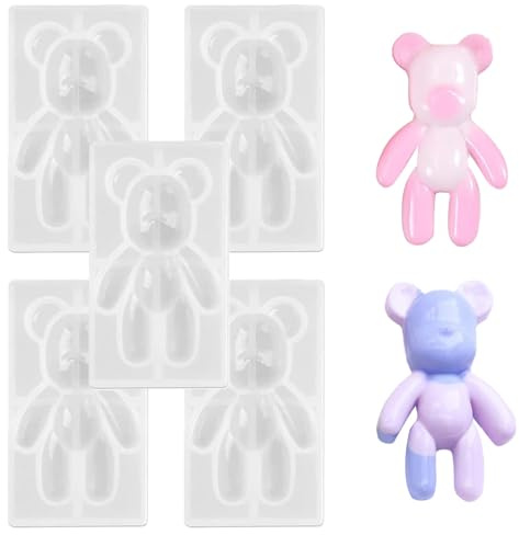 5 Pcs 3D Bear Resin Mould, Teddy Silicone Moulds | Cute Creative Bear Pendant Molds, For Jewellery Making, For Candles, For Keychain, DIY Craft Projects