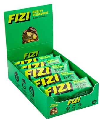 FIZI Barritas Veganas Guilty Pleasure – Queen Pistachio 10 x 40 g – con Pistacho y Cobertura de Chocolate Vegano – Sin Gluten, Lactosa y Azúcar Añadido – Snack Saludable y Alternativa a Postres