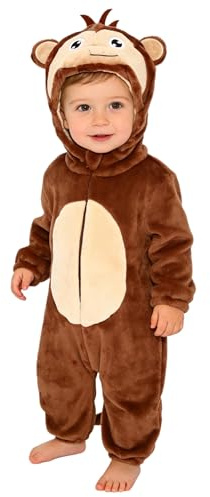 Runhomal Pojke barn unisex baby djur kostym flanell jumpsuit med huva halloween fest cosplay plysch kostym, Brun apa, 4-5 ans