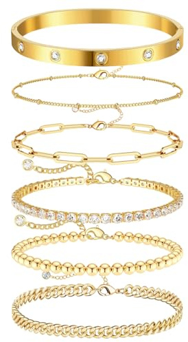 ZXTGBQ 6Pcs Goldene Armreifen für Damen, Stapelbare Vintage-Armbänder, Gold Armreif, Stapelbare Gold Armband Manschette Armreif Armbänder Schmuck für Frauen Mädchen, Romantische Geschenkidee