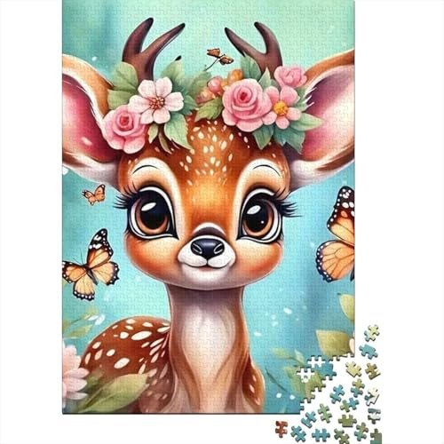 Deer 1000 Pièces Carton Solide Puzzle Adultes Flower Deer Puzzle Portable Soirée Jeux Famille Stimulant Amusant Familles 8 Ans+ Activité 38x26cm/1000pcs