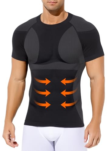 Casey Kevin kompressionströja herr, magkontroll t-shirt smal, funktionell skjorta snabbtorkande kompressionströja herr shaper för en platt mage