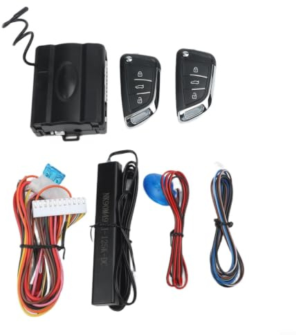 LumoCheefy PKE Sistema de alarma para coche con arranque remoto para vehículos de 12 V, juego de bloqueo central sin llave con 2 mandos a distancia, bloqueo y desbloqueo automático, kit de montaje en