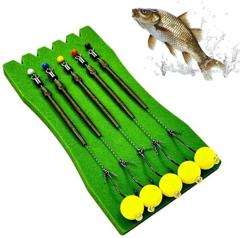 Abborre fiskekrokar 5 stycken färdigbundna karpfiskemonteringsdagar | Med en flytande boll och metallöringkrok för fiske i hav, sjö, flod och havskatt, crappie, lax,