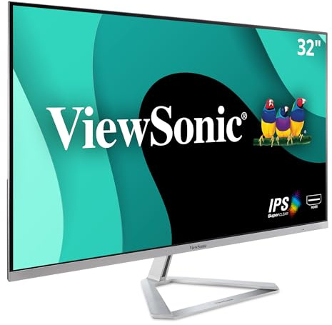 Viewsonic VX3276-MHD-2 80 cm (32 Zoll) Design Monitor (Full-HD, IPS-Panel, HDMI, DP, Eye-Care, Eco-Mode, Lautsprecher, 3 Jahre Austauschservice) Silber-Schwarz