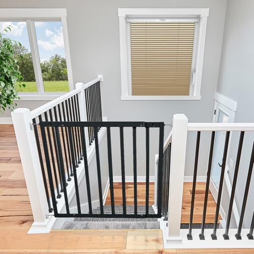 Safetots Top of The Stairs Screw Fitted Stair Gate, Black Wooden, 63.5cm - 105.5cm, Wood Baby Gate, Screw Fit Safety Barrier, Stylish and Practical Safety Gate