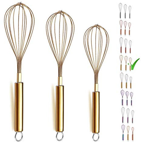 Frusta in acciaio inossidabile da 3 pezzi 8 , 10, 12 , frusta in oro placcato in titanio, frusta, frusta a filo Frusta da cucina (confezione da 3)