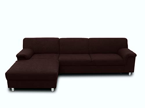 DOMO collection Jamie Ecksofa | Sofa mit Schlaffunktion | Couch in L-Form, modernes Schlafsofa, braun, 251x150x72 cm | Longchair links mit Bettfunktion, moderne Eckcouch in L-Form mit Liegekomfort & Design, 251 x 150 x 72 cm (BxTxH) Sofa