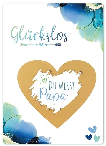Joli Coon Rubbelkarte Du wirst Papa, Schwangerschaft verkünden | 350g Designerpapier, fühlbare UV-Lack-Veredelung, zur Schwangerschaftsverkündung, Premium-Papeterie