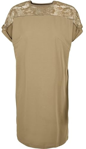 Urban Classics Damklänning, spets-teklänning, spets runt axlarna, t-shirtklänning för kvinnor finns i många färger, storlekar XS – 5XL, kaki, 3XL