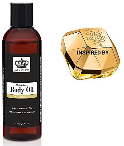 Jax Of London Millionariess - Olio per il corpo da donna, 200 ml, olio per il corpo ispirato all'aroma seducente, olio da massaggio idratante per la pelle, olio per il corpo per pelle secca, adatto