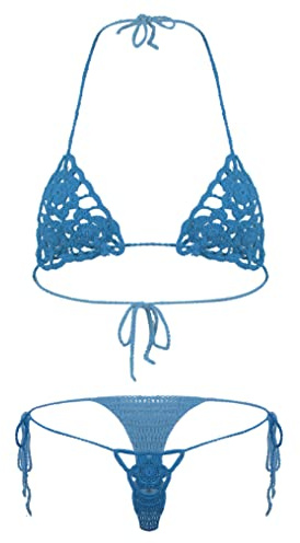 Doomiva Costume da bagno da donna micro bikini trasparente, due pezzi, bikini push up, bikini a tre punti, seducente, blu ghiaccio, Taglia unica