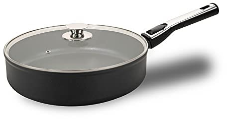 Genius Cerafit Plasma Padella con bordo alto 28 cm + coperchio in vetro – Padella in ceramica resistente al forno con capacità 4,2 l + bordo alto | Padella con manico rimovibile per tutti i piani