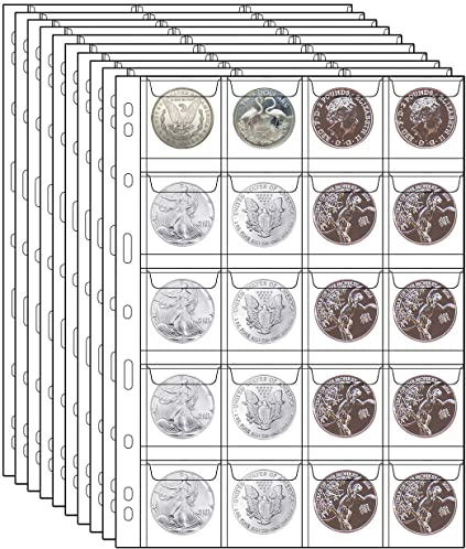 10 Sheets Coin Collection Pages,Coin Binder Inserts Sleeves with 9 Hole for Coin Album,Collecting Binder Protectors for Silver Dollar Bill Quarters Penny Stamp Currency(20 Pockets)