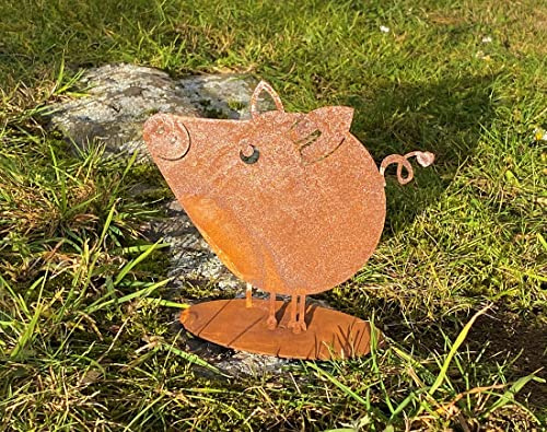 Rostalgie Edelrost Mini Schweinchen Rosa auf Bodenplatte - Höhe 14 cm