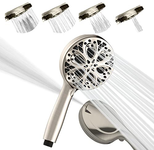 SparkPod Shower Head High Pressure and 10 Spray Settings - Luxury 5 Handheld High Power Shower Heads with High Pressure Jets - Showerhead and 10 Functions - Brushed Nickel (No Filter)