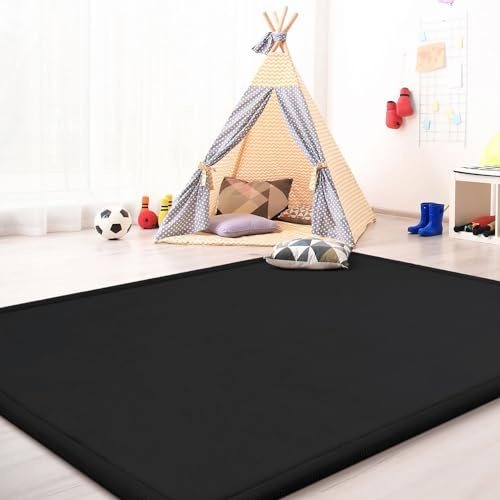 TT Home Krabbelmatte Babyzimmer Teppich Spielmatte Kinder Unifarben rutschfest Flauschig, Farbe: Schwarz, Größe:160x220 cm