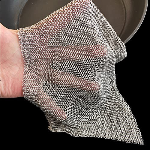 Cast Iron Scrubber, 316L Stainless Steel Fine Mesh Scraper, Upgraded 3.8mm Chainmail Scrubber, for Pre-Seasoned Pot Dutch Oven Waffle Maker Cast Iron Skillet Pan Glass Container (12''x12'')