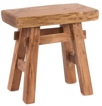 DESIGN DELIGHTS RUSTIKALER Holz HOCKER Vintage 40 | Recycling Hartholz, 43x45x27 cm (HxBxT) | Sitzhocker aus Massivholz, Schemel | Farbe: 08 honigfarben gewachst