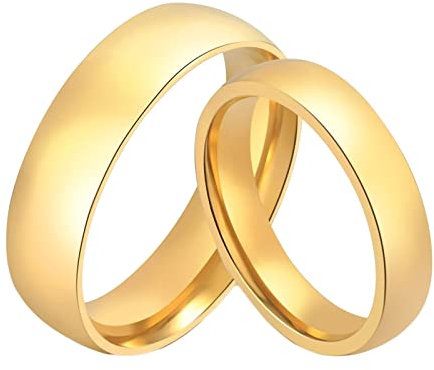 Homxi Bague Gravure Personnalisé Couple,Bague Fiancaille Acier Inoxydable Bague Femme et Homme Or Bague avec 4/6MM Simple Rond Poli Femme 60 + Homme 67