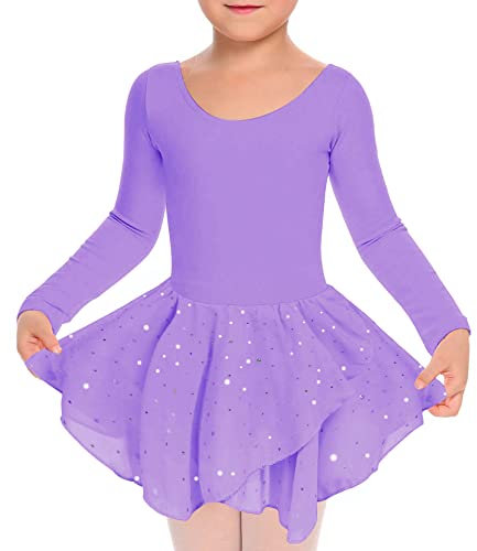 TUONROAD Kids Girls Dancing Ballet Cross Straps Gymnastics Athletic Leotards for Little Girl Long Sleeve Black Ballet Leotard Tutu Dress 4-5 Years,120