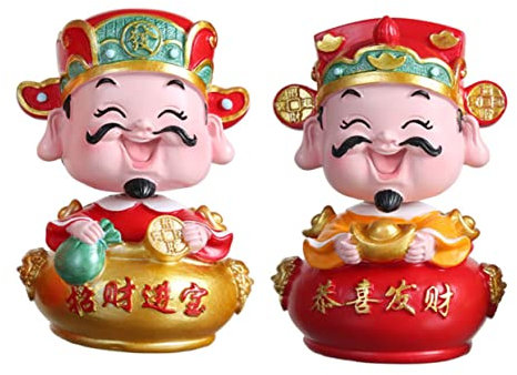 Yardenfun 2stücke Glücksgott Statue Tischdekoration Wackelnde Resin Figuren Für Geburtstagskuchen Heimdekoration Für Glücks Und Wohlstandswünsche