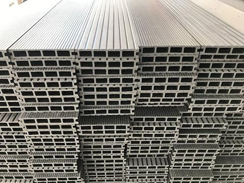 WPC Terrassendielen Komplettbausatz Hohldiele 145x22 mm 6 x 2 m grau 2 qm Nutzlänge bis 2 m (180-200 cm)