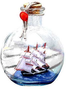 Sailing Boat in Wishing Bottle Glass Cork Bottles, Drift Bottle Decor, Nautical Battle Ship, Handmade Sailing Boat Gift for Room Decor, Home Office Decor(Medium)