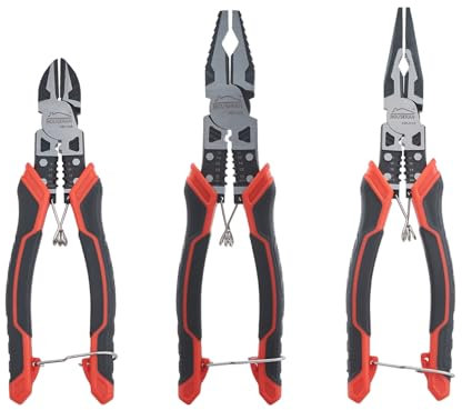 HOUSERAN 3-Piece Pliers Tool Set - 8.3” Needle Nose & Lineman Pliers, 7.5” Diagonal Cutters, Spring Loaded with Safety Lock