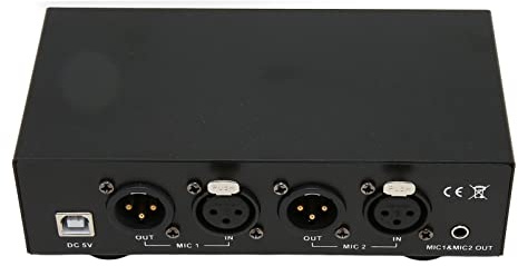 2 Channel Power Supply, 48V Power Supply with XLR Cable, 3.5mm Cable, for Any Condenser Microphone Music Recording Equipment