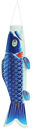 Baoblaze Japanischer Karpfen-Windsack, Bunte Karpfen-Windsack-Flagge, Fisch-Windsack-Banner im Freien, hängende Dekoration, japanische Karpfen-Flagge, für, Blau
