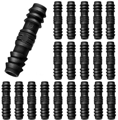 RYXZEN 20 PCS Drip Irrigation Fittings Kits Barbed Coupling Connectors Drip Line Coupler Connector, Fits for Most 1/2 Inch PE Pipe or O.D. 16mm Drip Tubing in Irrigation Sprinkler System