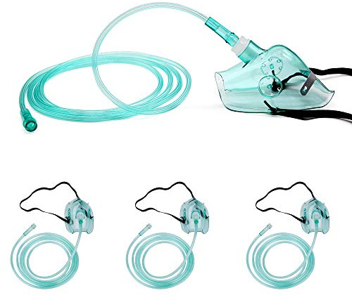 Längliche Standard-Sauerstoffmaske für Erwachsene, mit 18 cm langem Schlauch und verstellbarem Gummiband, 3 Packungen, Größe XL