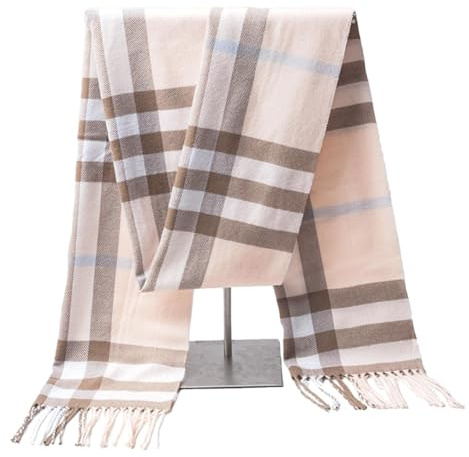 PUERHUACI Schal Kariert,Schal Damen Winter 30 x 190cm,Schal Winter,Warmes Weiche Mode Winter Schals,Fransenschal Kariert (Rosa)