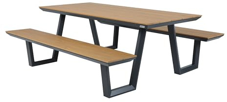 AXI Nori Picknicktisch in Teak Holz Look & Anthrazit für 6 Personen | Picknick Tisch/Picnic Table/Picknickbank für Erwachsene aus Aluminium & Polywood | Set für den Garten | 200 x 190 cm