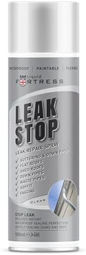Liquid Fortress - Leak Stop Sealer Spray | CLEAR | Waterproof Sealant | Fills, Seals & Stops Leaks | Guttering, Flat Roofs, Downpipes, Windows | 500ml