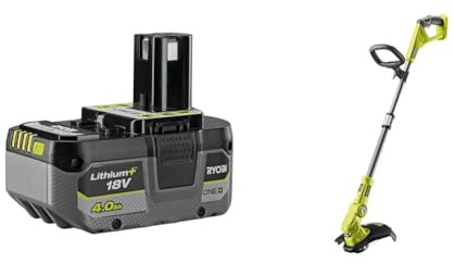 RYOBI RB1840X 18V One Plus Lithium Plus 4.0Ah Compact Battery, Black & OLT1832 ONE+ Cordless Grass Trimmer, 25-30cm Path (Zero Tool), 18 V, Hyper Green (Battery, Charger and Blade Not Included)