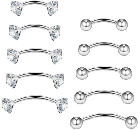 Gojewen 10 stycken Piercing Böjd Ögonbryn Barbell för läppar Daith Rook Helix Sept Vindskyddsbro Piercing 16G Rostfritt stål 6 mm 8mm 10 mm, 6 mm, Metall