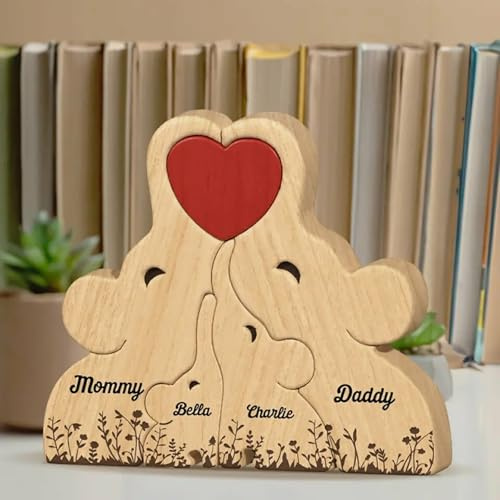 Drawelry Personalisiert Elefanten Statue Holzpuzzle mit 2–8 Namen Gravur Holz Tierskulptur Handwerk Elefant Puzzle Dekoration Geburtstag Weihnachte Geschenke für Familie Freunde Paare Papa Mama (A8)