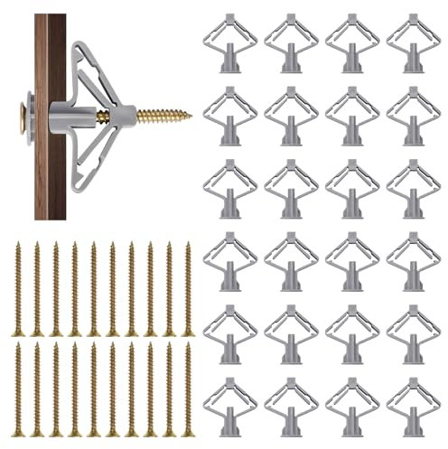 100 Stück Gipskartondübel Set,Trockenbau Dübel,Gipskartondübel mit Schrauben 50mm,Hohlraumdübel Butterfly für Gipskartonplatten, Faserplatten, Hohlraumwände (50 Dübel + 50 Schrauben)