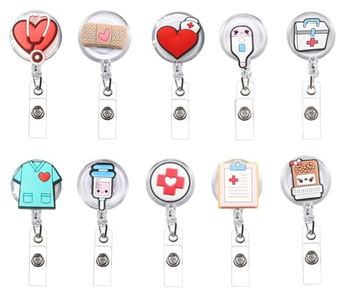 10 Stück Krankenschwester-Ausweisverschlüsse, Krankenschwester-Ausweishalter, Einziehbare Krankenschwester-Ausweisrolle, Kreativer Muster-Ausweishalter, Niedliche Ausweis-Lanyard-Schnalle