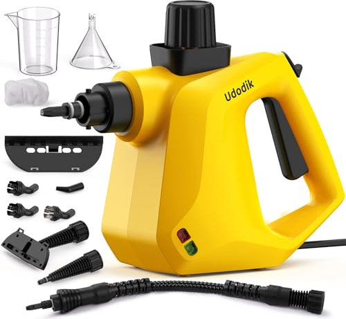 Udodik Handheld Steam Cleaner for home,Steamer for Cleaning,Multipurpose Portable Steam Cleaners Use with Safety Lock and 10 Accessory Kit to Remove Grime,Grease,and More,Save Time and Effort (Yellow)