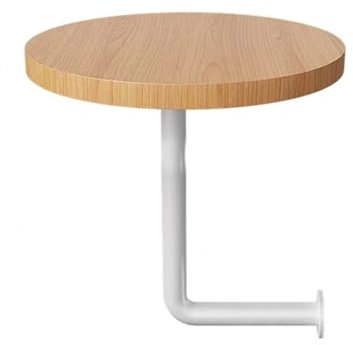 Wandmontierter schwimmender Schreibtisch für Milchtee und Konditoreien, kleiner runder Massivholz-Kabinentisch, weißer Stab + Naturholzbrett, platzsparendes Design für kleine Räume