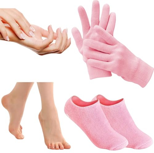 Moisturizing Glove and Sock, Gel Spa Moisturizing Therapy Sock ＆ Glove, Soften Repairing Dry Cracked, Hands Feet Skin Care, Effective in Repair Dry and Chapped Hands and Feet Skin Care(4 PCS Pink)